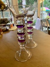 Vintage Lavender/Glass   Ornate Pair Candle Holders 8” Rare And Beautiful. picture