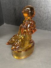 Vintage Amber Glass Hummel Style Girl w/ Geese Paperweight Decoration LE Smith picture