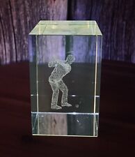 Paperweight 3D Laser Etched Crystal Glass Cube Golf Ball Fairway Male Golfer picture