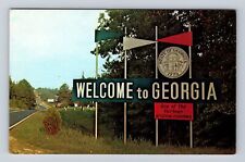 GA-Georgia, Georgia Welcome Sign, Antique Vintage Souvenir Postcard picture