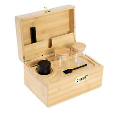 Lockable Wood Stash Box Bamboo Rolling Tray Storage Box w/2Airtight Jar 1Grinder picture