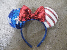 Disney MINNIE MOUSE SEQUIN EARS HEADBAND/Stars/Stripes/PATRIOTIC/4th July/BLUE picture