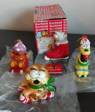 Vintage Enesco 1980s Garfield And Friends 4 Christmas Ornaments In Box-Taiwan picture