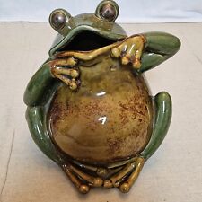 9” Tall Vintage Large Ceramic Glossy Frog Toad Green Decor Figurine Porch Decor  picture