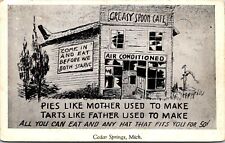Cedar Springs Michigan~Greasy Spoon Cafe Comic~All You Can Eat & Hat 50c~1949 picture