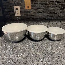 Vintage Revere Ware Stainless Steel 3 Bowls Nesting Set 3 Lids Cover D Rings picture