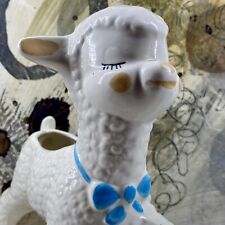 VTG Baby LAMB PLANTER 50s MCM nursery shower gift BLUE BOW+ABC toy block infant  picture