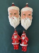 2 Santa Claus Head Mercury Glass Christmas Ornaments West Germany + 2 More picture