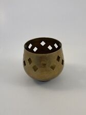 Vintage Solid Brass Candle Holder Votive Tealight Diamond Cutouts picture