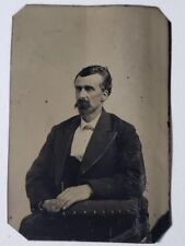 Antique 6th Plate Tintype Photo Old West Lawman Man Huge Hanging Walrus Mustache picture