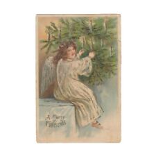 1908 Antique Postcard A Merry Christmas Cute Happy Angel Lighting Candle Germany picture
