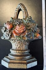 Antique Hubley #4 Cast Iron Door Stop Red Basket of Flowers 6.5” Tall picture