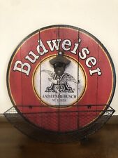 2018 Budweiser Bottle Opener And Basket On Sign Wood Composite About 14in Across picture