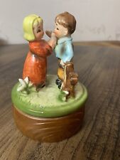 Vintage Music Box Ceramic Boy and Girl Figurine Somewhere My Love Japan Made picture