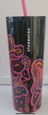 NWT Starbucks 2023 Fall Black & Magenta Wavey Graphic SS Tumbler picture