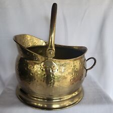 ANTIQUE / VINTAGE HAMMERED BRASS COAL SCUTTLE / ASH BUCKET 16x13 inches picture