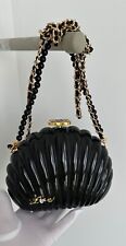 Rare Chanel Clam Shell 2way Chain Cosmetic Hand Bag Crossbody Clutch VIP Black picture