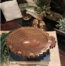 Vintage Wooden Collapsible Folding Footed Bowl. Made In India picture