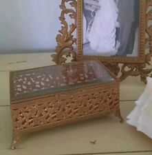 Vintage Gold Filigree Jewelry Box Footed Avon picture