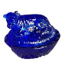 Vintage Mini Cobalt Blue Glass  Cow on Basket salt cellar picture