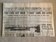 Titanic Newspaper Headline St Louis Post-Dispatch April 16 1912 Historic Reprint picture