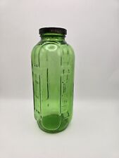 Vintage Owens Illinois Glass Co. Green Glass Water/Juice Jar Bottle 40 oz w/ Lid picture