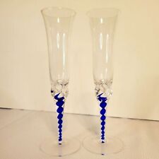 Harrachov Bohemia Handcrafted Champagne Flutes - Blue Spiral Twist Design picture