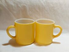 Vtg MCM Set Of Hazel Atlas Bright Canary Yellow Milk Glass Coffee Cups picture