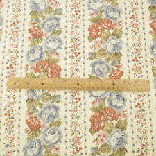Vintage Dusty Country Rose Floral Stripe Fabric Cotton BTY picture