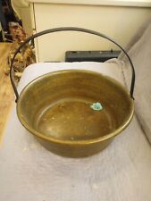 19th C. Antique Brass Bucket Pail Wrought Iron Handle Primitive Hand Made Large picture