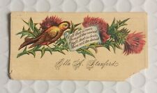 Antique Victorian Calling Name Place Card ELLA A. STANFORD Floral Bird VTG picture