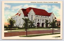 c1940s Auditorium Exterior University of Kansas KU Vintage Lawrence KS Postcard picture