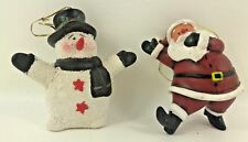 Pair of Holiday Christmas Resin Ornaments Snowman and Santa picture