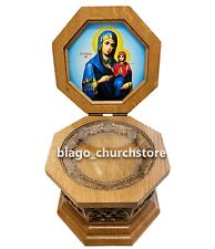 Orthodox Reliquary Box Wood Carved Ark with icon of Righteous Anna 7.48