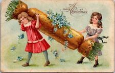 Christmas Giant Cracker Girls Flowers Cuyler NY Postmark 1908 postcard JP12 picture