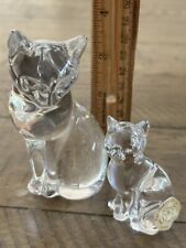 Lenox Lead Crystal Sitting Mama Cat 4.25”and Kitten 2.5” Vintage picture