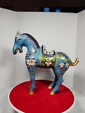 Vintage Chinese Blue Enamel Tang Cloisonne Saddle War Horse Statue 7 Asian Brass picture