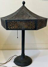 Antique Arts & Crafts Bradley & Hubbard Lamp w/ Cutout Brass & Mica Shade Signed picture