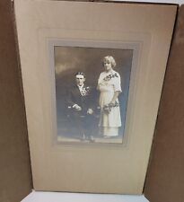 Antique Edwardian Wedding Photo Bride & Groom Spats Tiered Dress Huge Corsages  picture