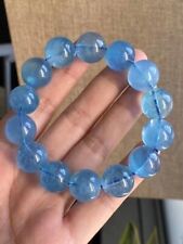 16mm Genuine Natural Blue Aquamarine Gemstone Crystal Round Bead Bracelet AAAA picture
