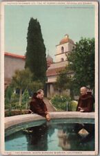 c1910s Santa Barbara Mission, California Postcard Priests at Fountain / Detroit picture