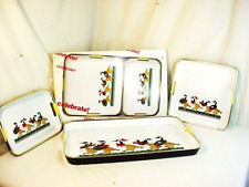 Vtg 3 pc Set Lacquer Serving Trays Handles Xmas Canadian Geese Japan w Box FrShp picture