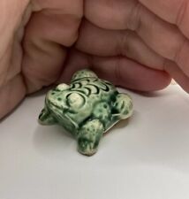 Vintage Miniature Ceramic Glazed Green Bull Frog Dollhouse Tiny Trinket *** picture