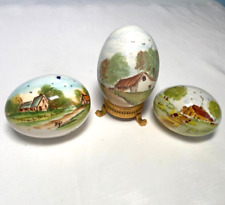 Vintage Set Miniature Ceramic Eggs Hand Painted Ivory Flower signed picture