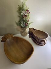 Vintage Hawaii Monkey Pod Pineapple Wood Tiki Party Lot Of 7 Serving Bowl Set picture
