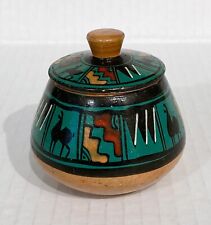 Hand-Painted Pot Artisan Pottery Small Round Clay Miniature Handmade Jar & Lid picture