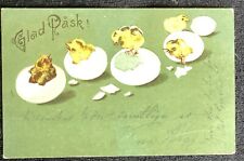 Vintage Swedish Easter Postcard Glad Pask Yellow Chicks Eggs UDB Antique picture