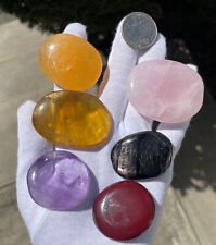 US SALE SEE VIDEO 152g LOT PALMSTONES AMETHYST/FLUORITE/MOOKAITE/CALCITE/ROSE Q picture