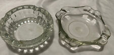 Vintage Pair of Round Clear Cut Glass Design Ashtray 