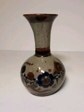 Vintage Tonala Folk Art Mexican Pottery Vase 6 Inch Handcrafted picture